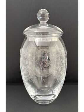 Vintage Bohemia Apothecary Crystalex Jar with Etched Design 9.5" Tall